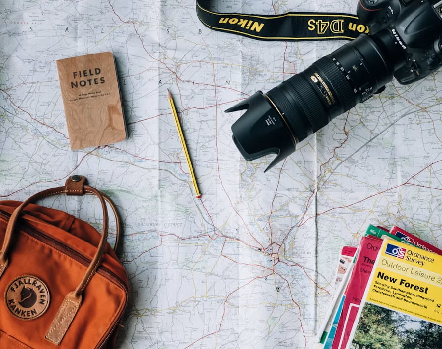 Traveler planning a journey with travel information